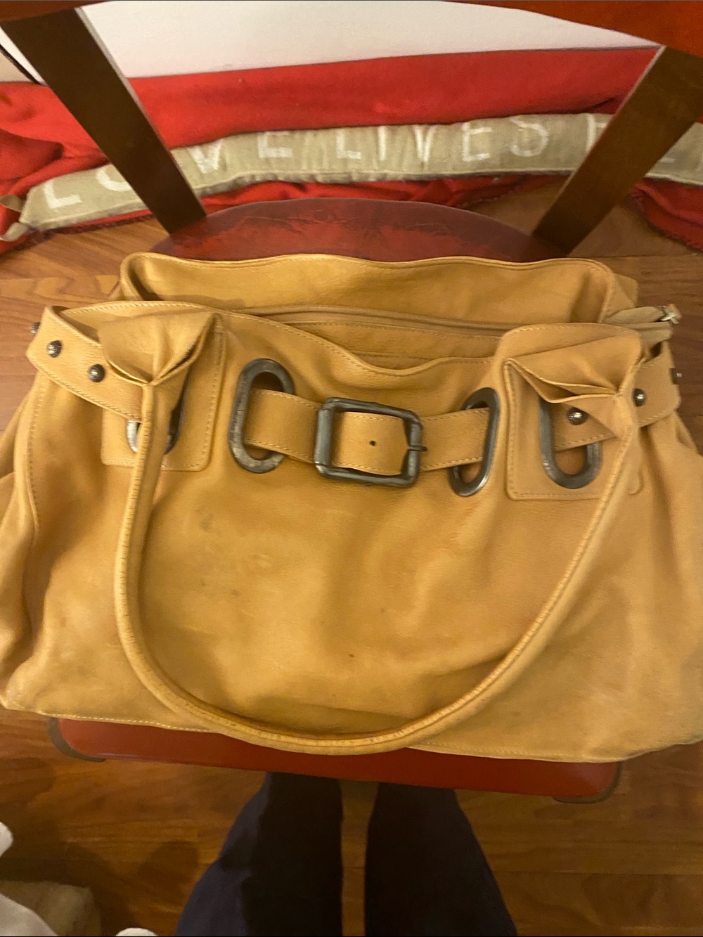 Leather Satchel Handbag in Mustard Yellow - Unbranded